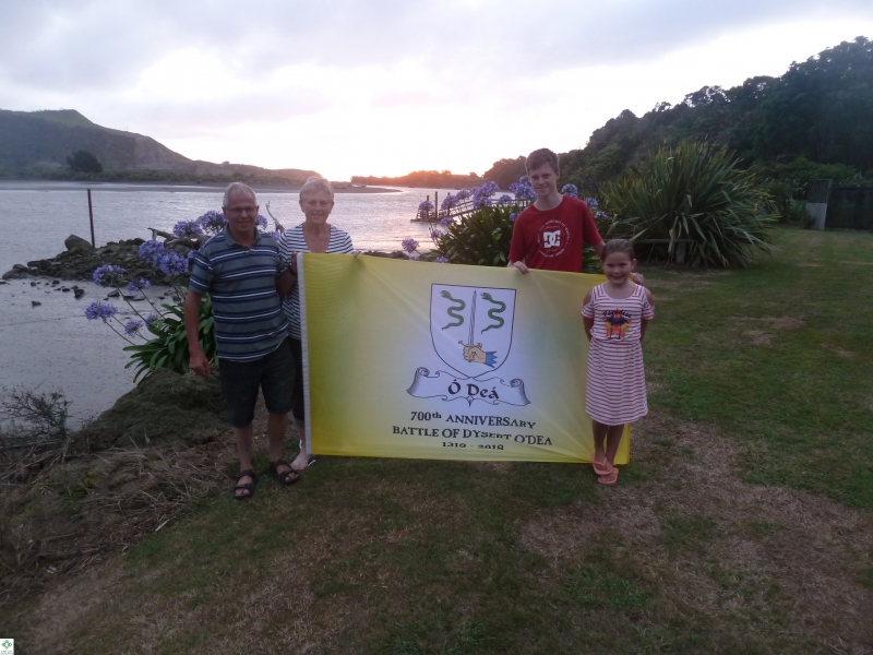 The Flag in NZ - Noleen and Kevin Dwyer and grandchildren Josh Corrigan, Ella Sullivan - December 2017